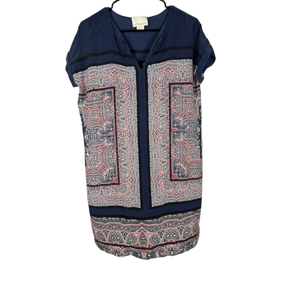 Cynthia Rowley Women 100% Silk Shift Dress Sz 6 Boho Hippie V Neck Breathable
